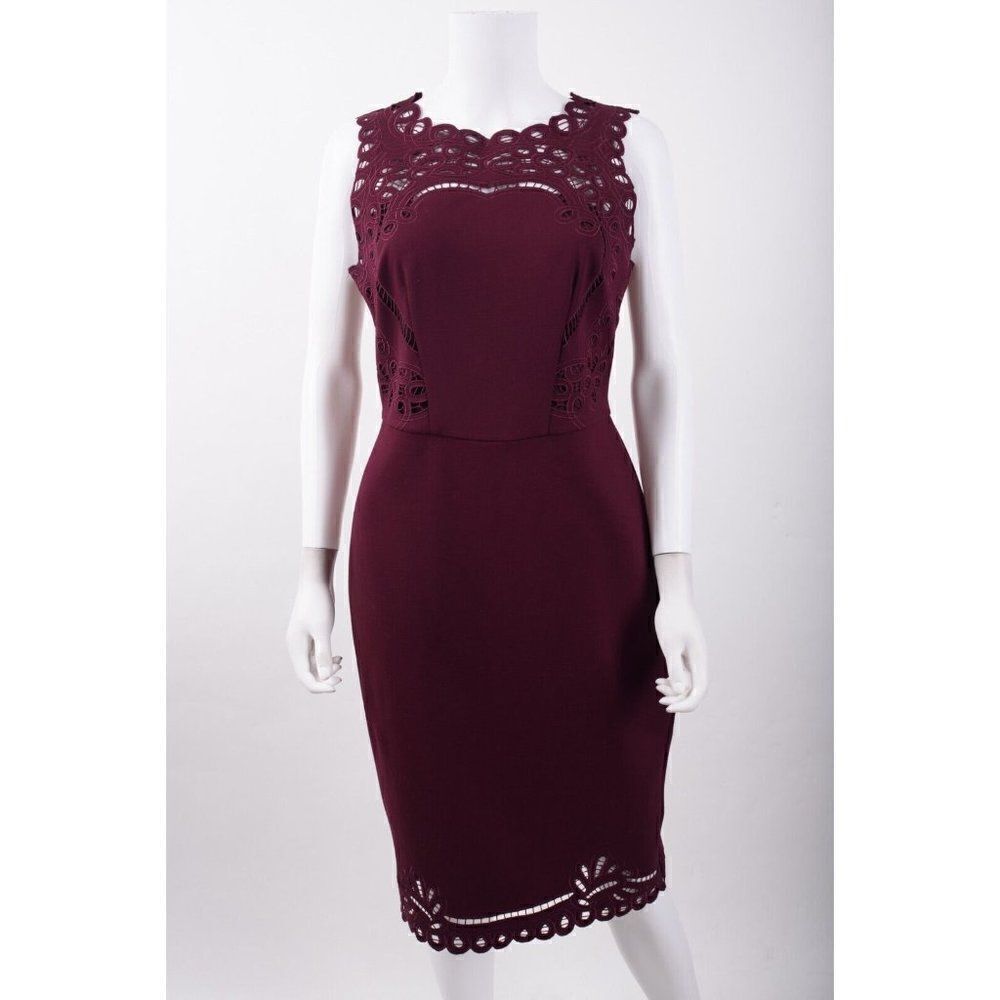 Ted Baker Womens Sheath Dress Verita Cutwork Cut Out Yoke Sz 3 US 8 Lace Red NWT